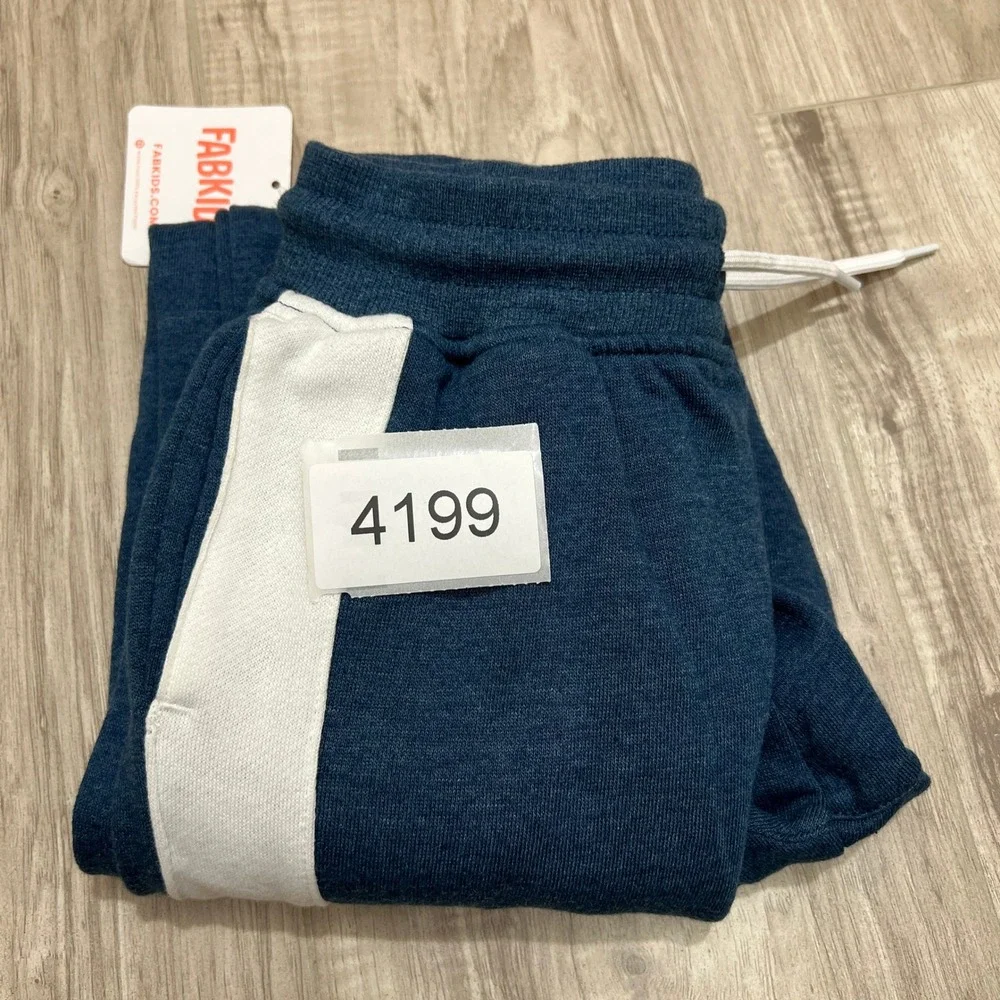 FabKids Jogger Sweatpants Size S 6/7 Blue Heather Fleece White Side Stripe
